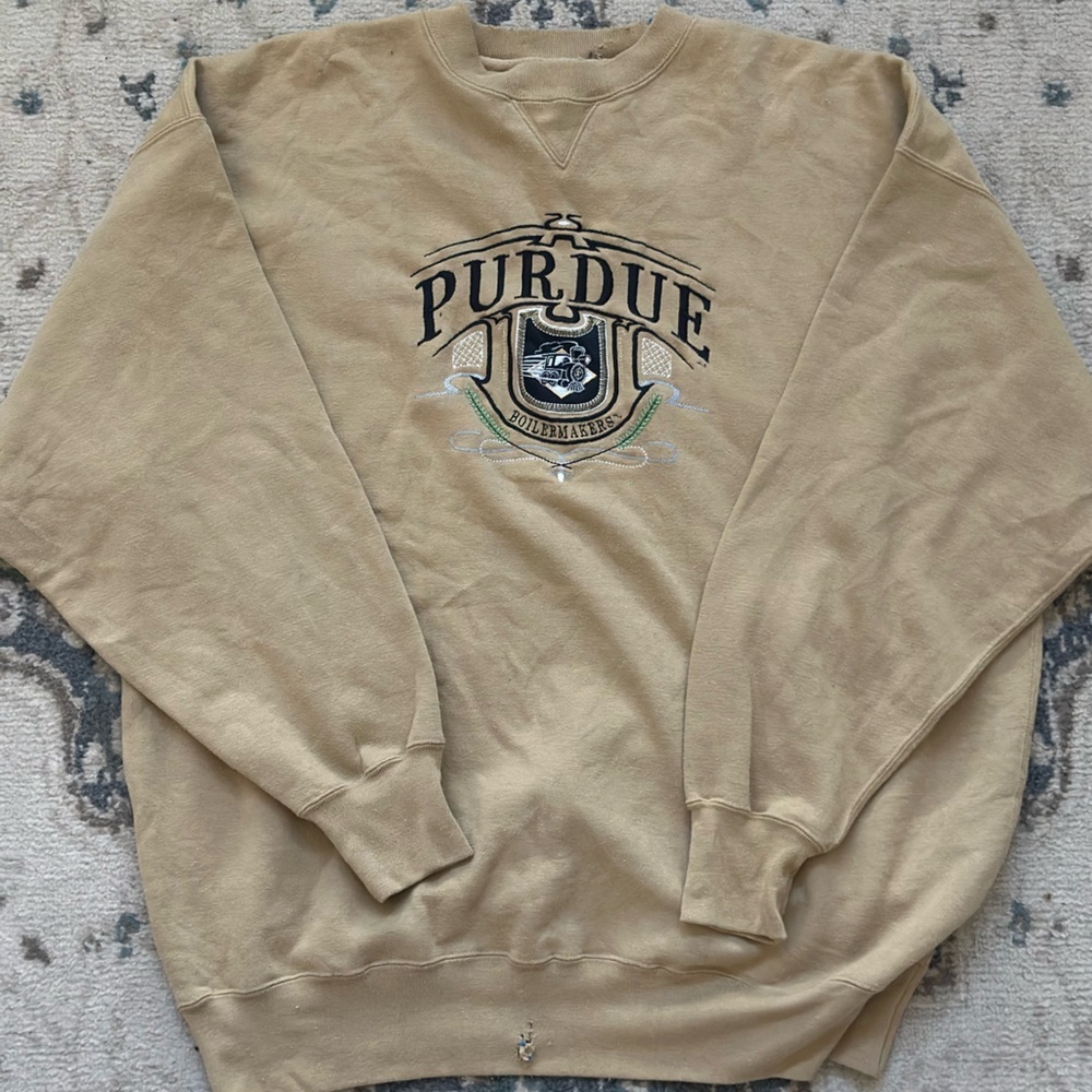 Tan Purdue University embroidered crewneck sweatshirt sportswear
